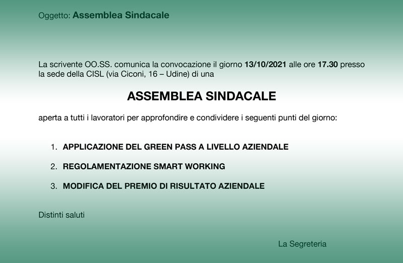 CAFC SpA, Assemblea Sindacale, 13 ottobre 2021